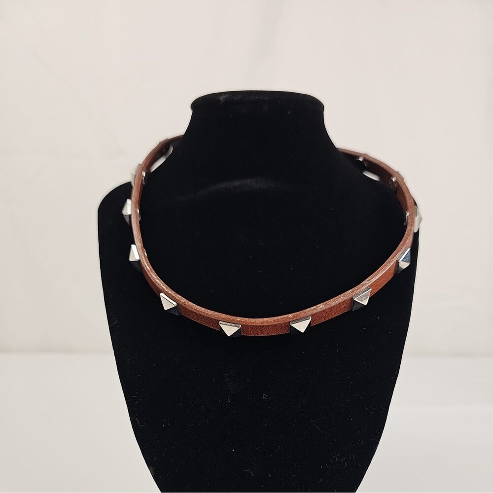 Stella & Dot Clover Double Wrap Leather Bracelet Brown W/Silver Studs 16”